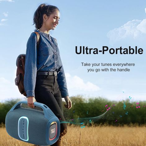 FLITI Portable RGB Bluetooth Speaker with Dynamic LED Lights, Powerful Sound, TWS, FM Radio, USB/TF, Carrying Handle, Ideal for Parties, Beach, and Travel (1/5)