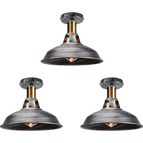 Lámpara de techo rústica iluminación industrial colgante de metal lámpara de techo de granja para pasillo escalera vestíbulo cocina porche entrada, E27, Argénteo, 3 Pieza