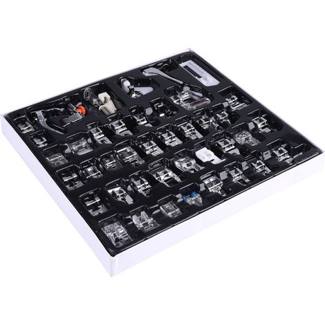 Ensemble de 42 pièces pour machines à coudre multifonctions : pieds-de-biche pour tressage, point invisible et reprise.