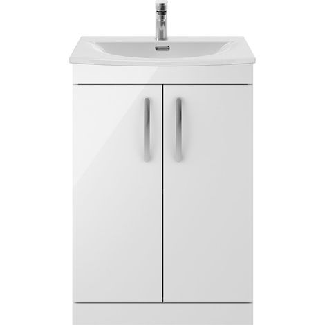 Nuie Athena Floor Standing 2-Door Vanity Unit with Basin-4 600mm Wide - Gloss White (1/5)