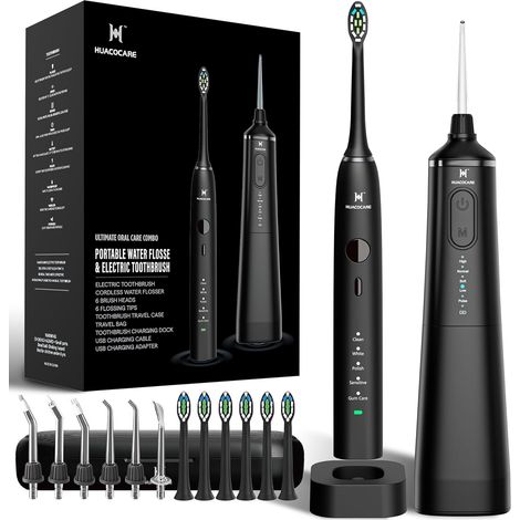 Modèle amélioré d'hydropulseur et de brosse à dents électrique Combo-5 Mode de brossage et fil dentaire, changeur de jeu pour votre routine de soins bucco-dentaires. Kit de nettoyage buccal 2 en 1 (1/5)