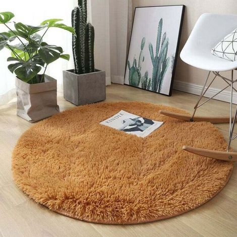 Tapis Rond, à Poils Longs, 120cm X 120cm, Moderne, pour Salon, Chambre à Coucher, Salle à Manger ou Chambre d'enfant, Tapis de Sol (1/3)