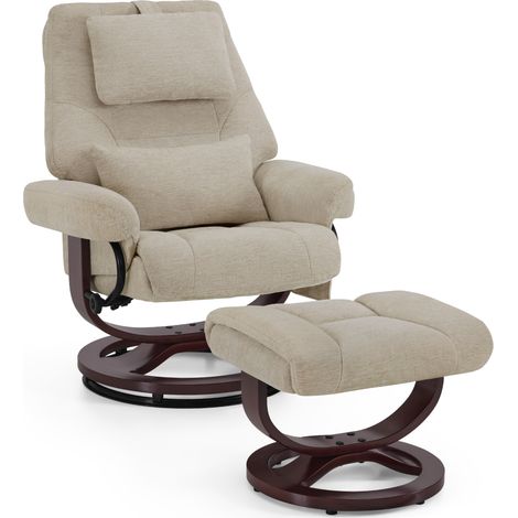 M MCombo Relaxsessel mit Liegefunktion, Lesesessel, 360° Drehbarer Fernsehsessel mit Hocker, mit Verstellbares Kopfkissen, Lendenkissen & Seitentasche, 9046 (Beige)