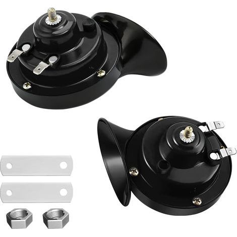 12V wasserdichtes und langlebiges elektrisches pneumatisches Hupen-Ersatzset, schneckenförmig, für Autos, Motorräder, LKWs, Fahrräder, Boote und andere Fahrzeugteile (Schwarz). (1/5)