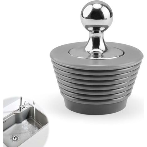 Bonde Baignoire, Conique Matériau en Silicone Bouchon Baignoire, Bouchon Silicone avec Poignée en Alliage de Zinc, Convient pour Baignoire, Évier de Cuisine (Gris)