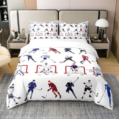 Hockey sur Glace 100% Coton Housse de Couette 140x200cm Jeux pour Enfants Parure de lit Hockey sur Glace Joueur Literie Set garçon Chambre décorée literie légère Ensemble avec - 140 x 200 cm + 1 taie (1/5)