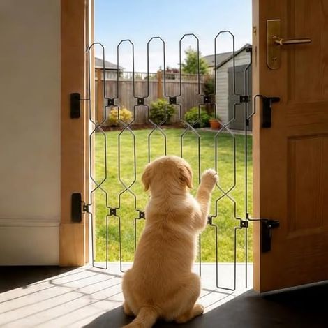 Barrière Chien, 66 x 78 cm Barriere de Securite Chien Rétractable en Métal Barriere de Securite avec Large Conception Creuse Barrière Intérieur pour Animaux de Compagnie pour Portes D'entrée Chambres (1/5)