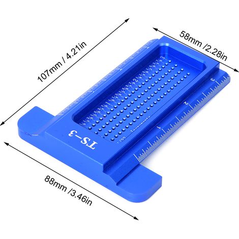 Règle de traçage pour le travail du bois TS-3, règle perforée impériale, règle en T en alliage d'aluminium, outil de traçage pour le travail du bois, mini-outil de traçage, bleue (1/5)