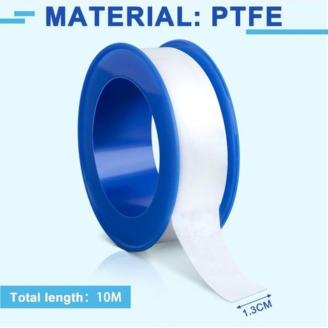 6 Rollen Teflon-Dichtungsband, 13 mm x 10 m, Industrie-PTFE-Dichtungsband für Rohre, Weiß (1/5)