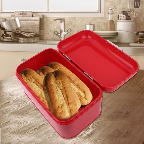 Boîte à pain rétro en métal uni, grande capacité, pour la cuisine (rouge) (1/5)
