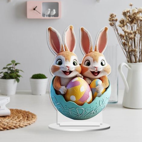 Décoration De Pâques - Lapin En Acrylique 2D - Ornement De Bureau Pour Salon Ou Fête - 20 X 30 X 1 Cm - 1 Pièce
