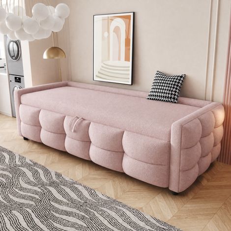 Cama nido 90x190 cm extensible a 180 cm rosa, tejido de peluche, sin colchón FloraGrace (1/5)