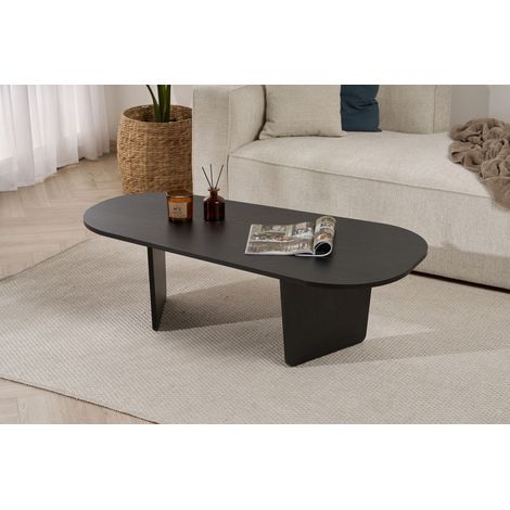 Table basse ovale allongée mélamine noire - 130 cm - Odette (1/5)