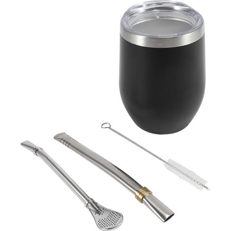 Yerba Mate Kürbis-Teetassen-Set, 12 oz, Edelstahl-Kaffee-/Wasserbecher, Schwarz