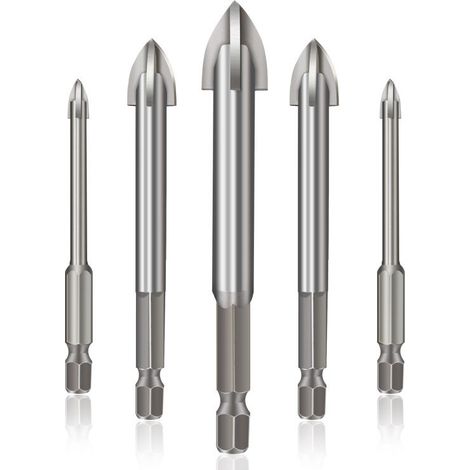 Forets pour carrelage, outil de perçage universel efficace, 5 forets pour carrelage, kit de forets pour béton (couleur argent) (1/5)