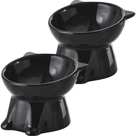 2pcs Gamelle pour Chat,Gamelle Chat Surélevée Inclinable à 15°,Bol Chat Bol Chien pour Nourriture & Eau,Bol de Nourriture pour Chat Anti-vomissement et Facile à Nettoyer,Noir (1/5)