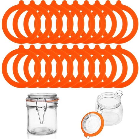 Lot de 20 Joint Bocaux Le Parfait, 70 X 95 mm Joints de Bocal en Silicone Universelles Joints D'étanchéité De Pot De Remplacement Convient aux Bocauxs Mason,Bocaux Hermétiques Faits Maison (Orange) (1/5)