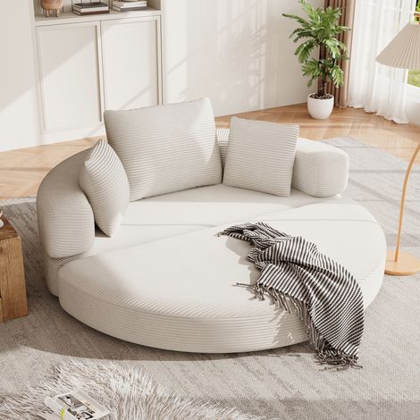 Divano letto trasformabile 2 in 1 in velluto a coste con 3 cuscini, schiuma ad alta densità, 173x176 cm, beige chiaro (1/5)