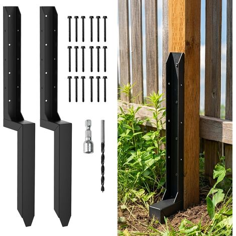 Kit de réparation de poteaux de clôture – Lot de 2 piquets de sol pour poteau de clôture incliné/cassé en bois (1/5)