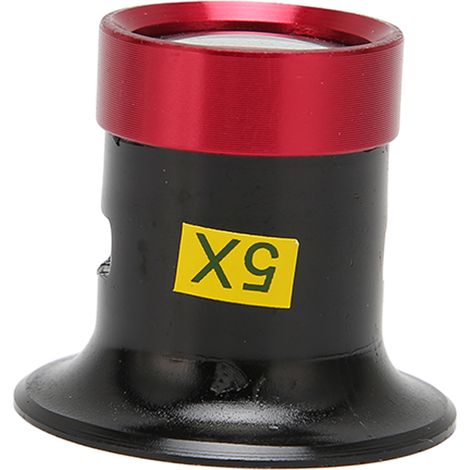 Loupe de précision 5x à bords arrondis, boîtier en aluminium rouge et noir, pour la réparation d'horlogers et les travaux de détail. (1/5)