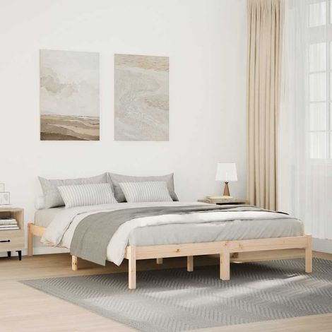 Cadre de lit extra long 160 x 220 cm en pin massif avec sommier à lattes, sans matelas - PANGIVO (1/5)