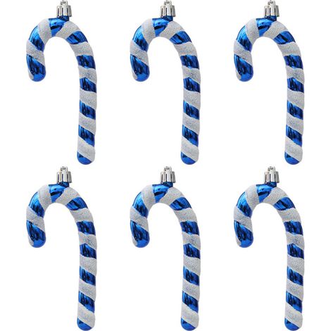 Bastón de caramelo navideño brillante, 6 piezas, adornos - Azul