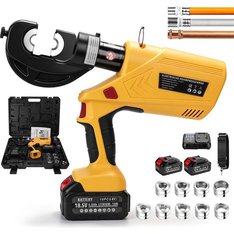 60 kN Pince à sertir Presse Électrique Sans Balais pour Tuyau Tête en C type Pistolet Profils V et TH kit sans fil 2 Batteries 4Ah Écran LCD 9 Matrices TH16-20-26-32 V12-15-18-22-28 pour Tube Cuivre I (1/5)