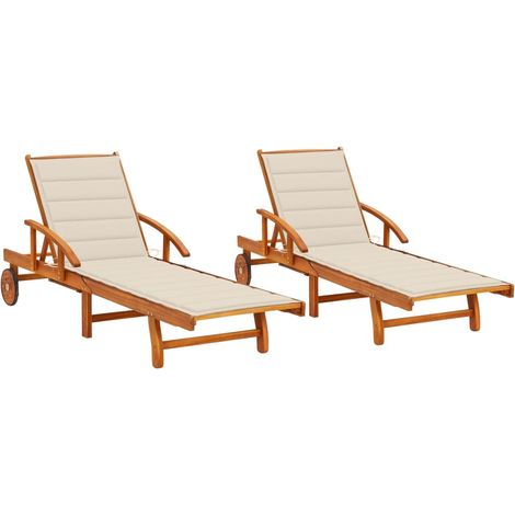 Sonnenliegen 2 Stk. mit Auflagen Massivholz Akazie