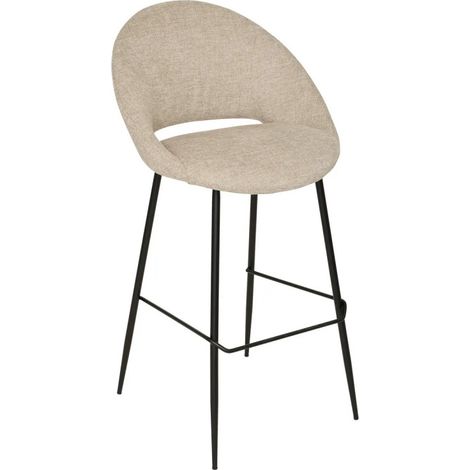 Atmosphera – Tabouret de bar haut en tissu beige – Hauteur d'assise 73 cm – Repose-pieds intégré – Structure en contreplaqué et acier (1/5)