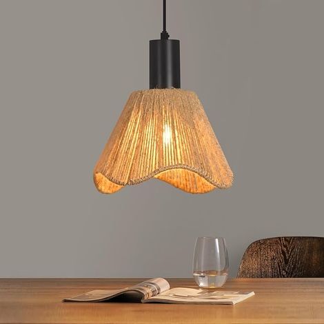 GBLY Lampada Suspension Boho Rotin 1 Fiamma Vintage Intrecciata Corde di Lino E27 Senza Lampada Per Sala da Pranzo Camera (1/5)
