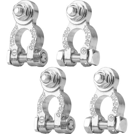 Lot de 4 cosses de batterie de voiture, pinces de connexion 12 V/24 V, positives et négatives, universelles, robustes, en alliage d'aluminium (1/5)