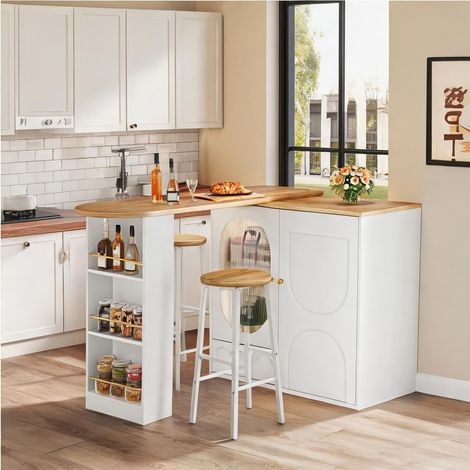 Table de bar blanche avec rangement et 2 tabourets bois (1/5)
