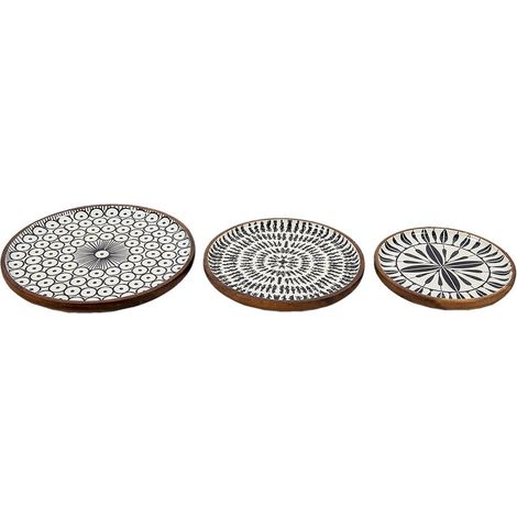 Lot de 3 Plats de Service et Présentoirs en Bois Motif Noir et Blanc Ø 28, 23 et 20 cm - PANGIVO (1/5)