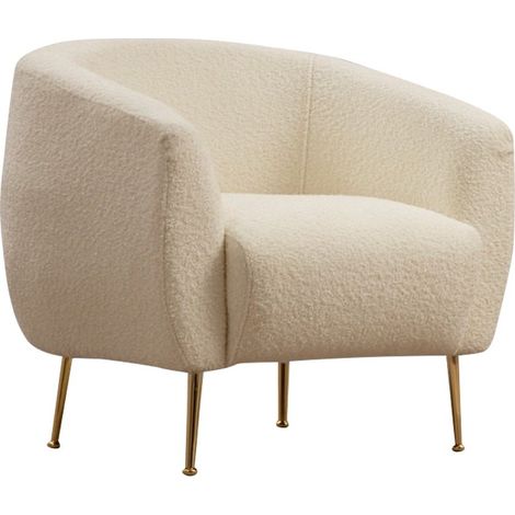 Fauteuil tissu coton bouclé ultra doux crème Tazany 70cm (1/4)