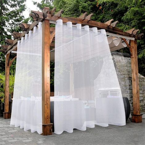 Sheer waterproof curtains for outdoor patios - set of 2, suitable for living rooms, bedrooms, pergolas and cottages, 132 x 183 cm, White. (1/5)