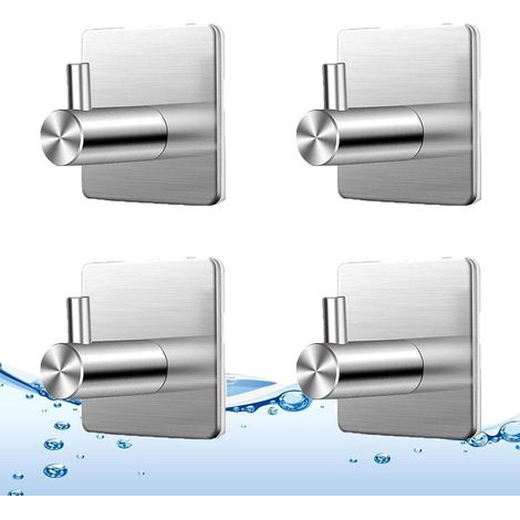 Gancho adhesivo 3M de 4 piezas, gancho adhesivo de acero inoxidable 304, sin taladrar para ganchos de pared, toallero autoadhesivo impermeable, para baño, cocina, sala de estar y oficina (1/5)