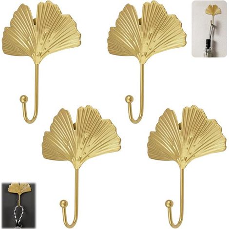 pezzi, Ganci, Ganci decorativi in ferro a forma di foglia, Ganci da parete a forma di foglia di Ginkgo, Ganci portachiavi, per ingresso, bagno, camera da letto e casa di campagna (oro) (1/5)
