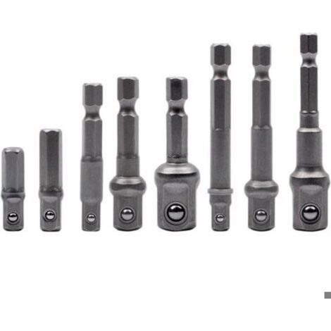 Adaptateur Douille Hexagonal - 1/4" vers 1/4"-3/8"-1/2" - Pour Perceuse Visseuse - Lot de 8 (1/4)