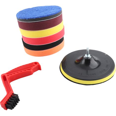 Kit 9 disques de polissage 7 pouces grande taille mousse éponge tampon voiture bateau + brosse nettoyante pads laine auto-adhésifs (1/5)