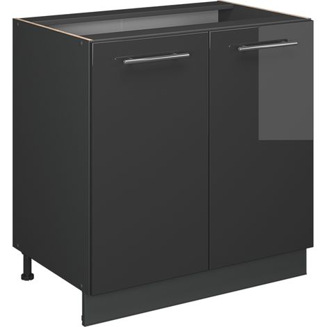 Spülenunterschrank Fame-Line, Anthrazit Hochglanz, 80 cm mit Regal, AP Anthrazit, Vicco