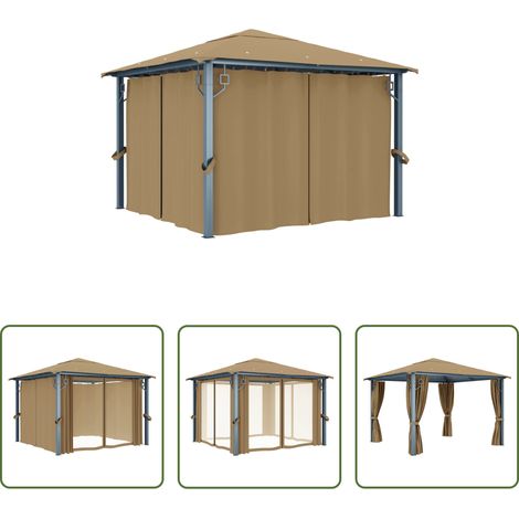 vidaXL Rideau extérieur - Tonnelle avec rideau 300x300 cm Taupe Aluminium (1/5)