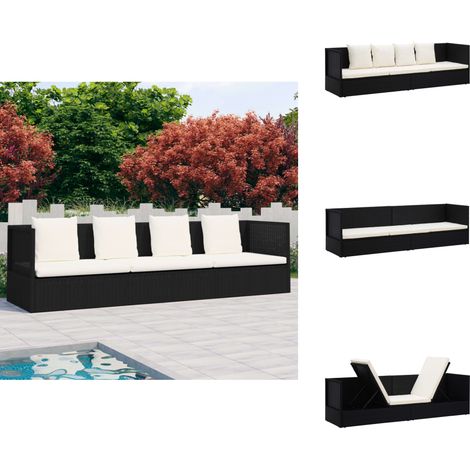 Lit de jardin avec coussin et oreillers Résine tressée Noir - Chaise Longue - Salon De Jardin - Mobilier De Jardin - Bain De Soleil - Transat (1/5)