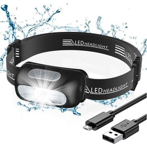 Leistungsstarke, wiederaufladbare Stirnlampe mit 5 Leuchtmodi, wasserdicht (IPX4), tragbare LED-Stirnlampe mit Rotlicht zum Angeln/Camping/Radfahren/Wandern (1/4)
