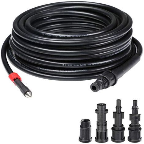 Tuyau haute pression de 15 m avec sonde de débouchage, système anti-torsion, connecteur interne en cuivre gainé PVC, résistance maximale de 160 bar avec 4 adaptateurs (1/5)