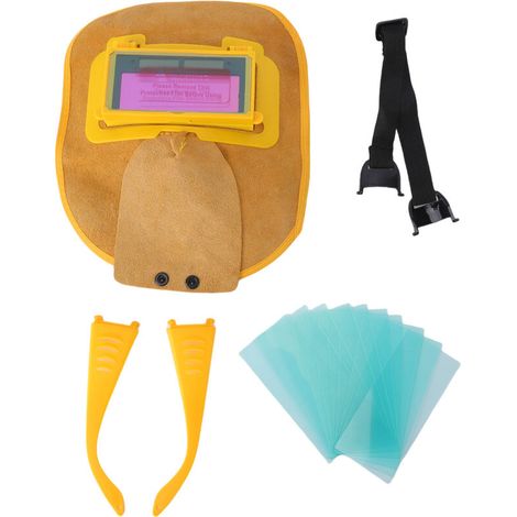 Cagoule de soudage en cuir avec accessoire pour lentille, casque de soudage plat, léger, réglable, résistant à la chaleur et durable, pour le soudage à l'arc électrique et le soudage au gaz, avec 10 f