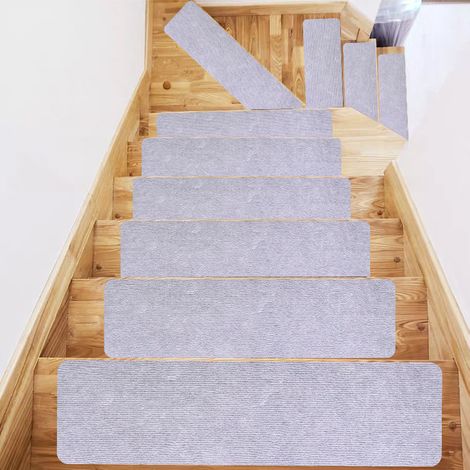 Tapis de marches d'escalier réutilisable 5 pièces, tapis d'escalier de sécurité avec adhésif antidérapant, marches d'escalier 70x22x4.5 cm (1/5)