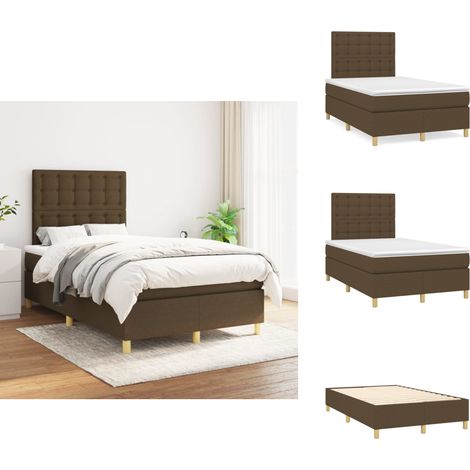 Sommier à lattes de lit avec matelas Marron foncé 120x200 cm - Lit Double - Lit Plateforme - Matelas À Ressorts Ensachés - Literie - Chambre À Coucher (1/5)