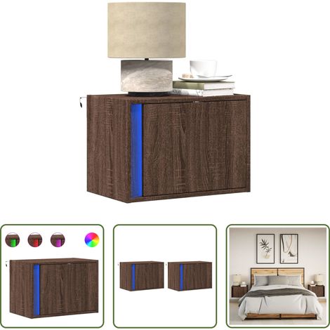 vidaXL Holzwerkstoff - Wand-Nachttische mit LED-Leuchten 2 Stk. Braun Eichen-Optik (1/5)