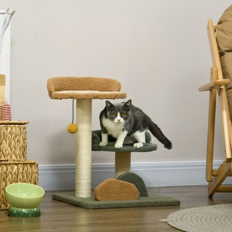 Kleiner Kratzbaum mit 2 Liegeflächen, inkl. Spielzeug, für kleine Katzen, Grün
 Beige+ Braun