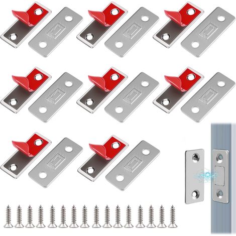 8 Pièces Aimant Porte Placard Coulissante Coller, Ultra Mince Loqueteaux Magnétiques, Vis Aimant Meuble Fermeture, Aimant Adhésif Fermeture Placard, pour Tiroir, Armoire, Porte Coulissant, Fenêtre (1/5)